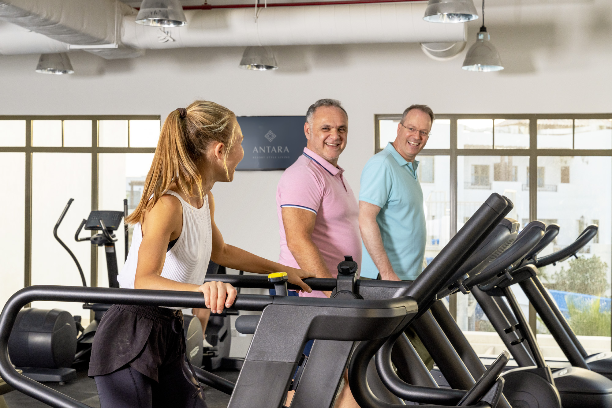 3 people using Antara gym facilities